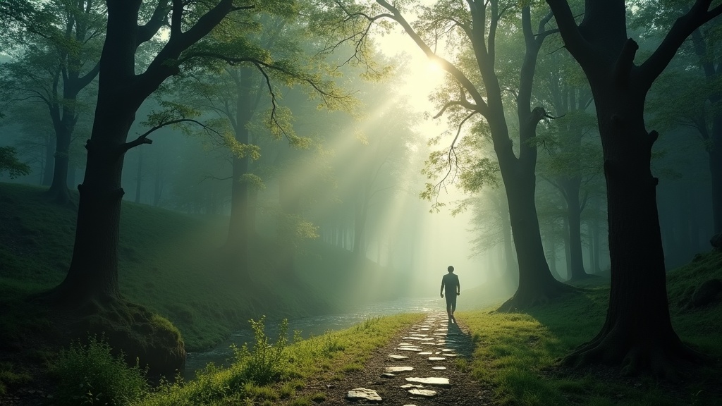 Long plan de suivi cinématique à travers une forêt enchantée avec lumière matinale, démontrant la génération vidéo longue durée de Sora 2